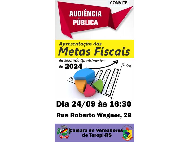 CONVOCAÇÃO PARA REALIZAÇÃO DE AUDIENCIA PÚBLICA METAS FISCAIS RELATIVO AO 2º QUADRIMESTRE DE 2024 NO DIA 24/09/2024